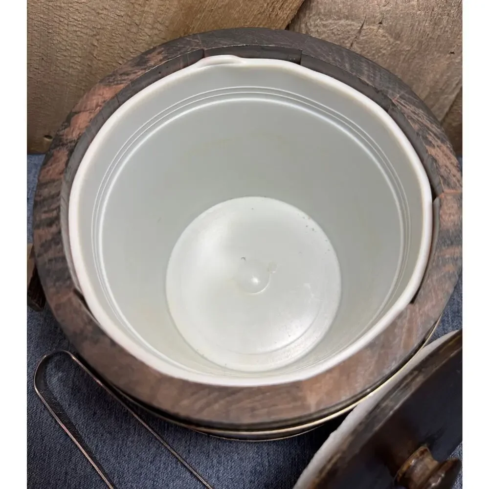 Vtg MCM Firkin Wood Ice Bucket by Putney Vermont Basketville Handle, Lid & Liner
